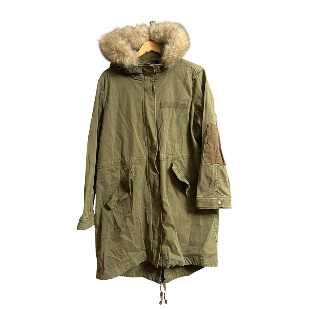 Olive Green Faux Fur Hood Military Jacket Outdoor Gornola Gorpcore Utility